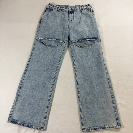 Y2K Studded Flare Jeans Womens Tag L Fits Like 31X29 Light Wash Wide Leg