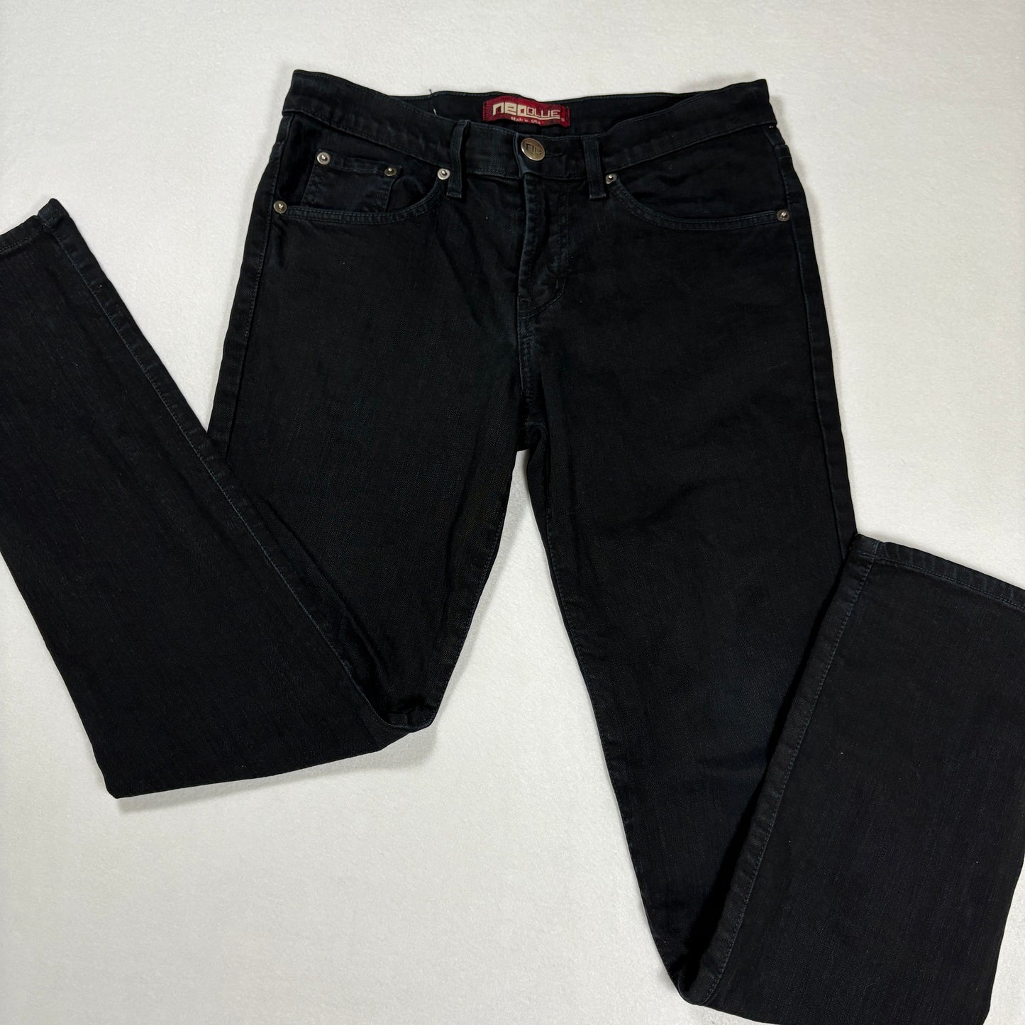 Neo Blue mens black denim jeans size 28 Y2K vintage grunge straight leg USA made