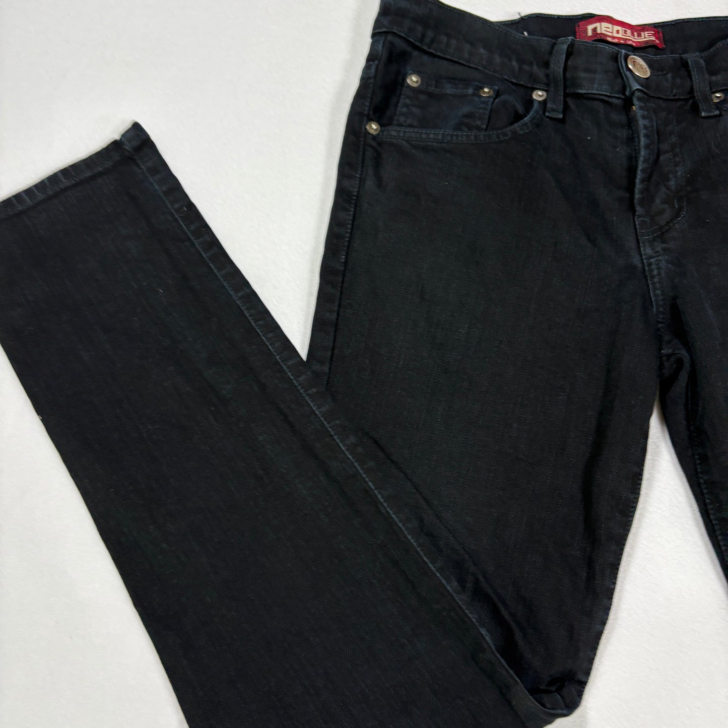 Neo Blue mens black denim jeans size 28 Y2K vintage grunge straight leg USA made