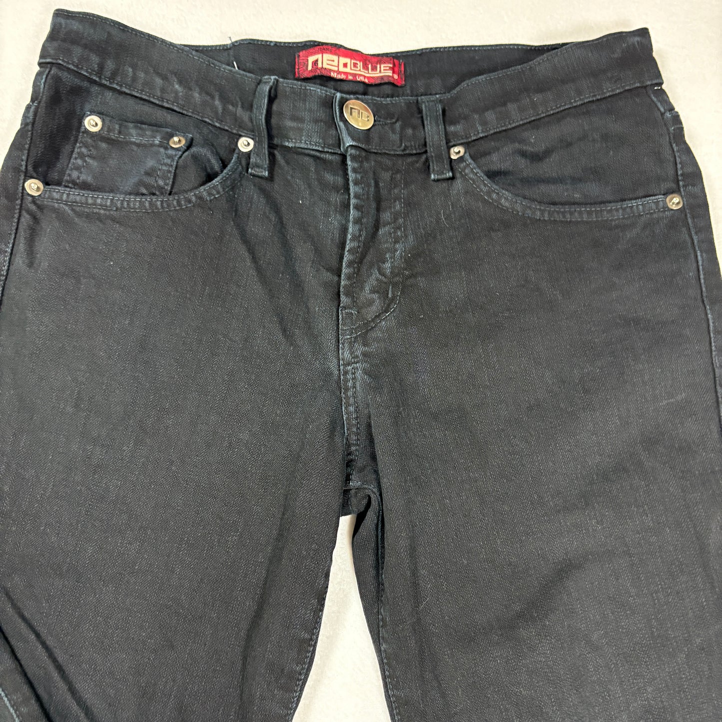 Neo Blue mens black denim jeans size 28 Y2K vintage grunge straight leg USA made