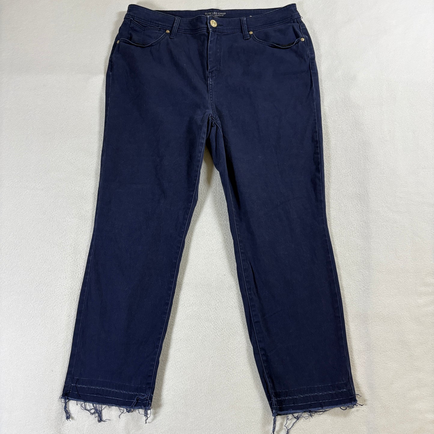 Womens Slim Leg Crop Jeans Chico's Tag 1.5 Fits Like 32X24 Blue Stretch Fray Hem