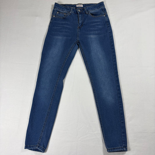 Red Bottoms Skinny Jeans Womens 5/27 Mid Rise Stretch Blue Wash Retro Y2K Streetwear