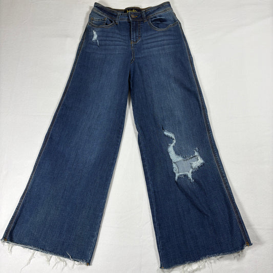 Indigo Rein Wide Leg Jeans Womens 3/25 Distressed Frayed Hem Retro Y2K Grunge Denim
