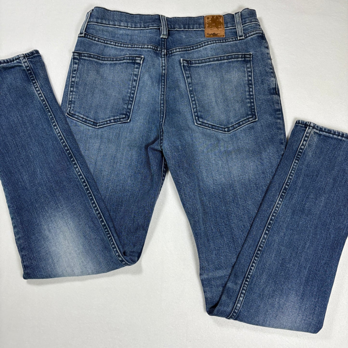 Goodfellow mens blue denim jeans size 30x32 slim fit stretch total flex vintage