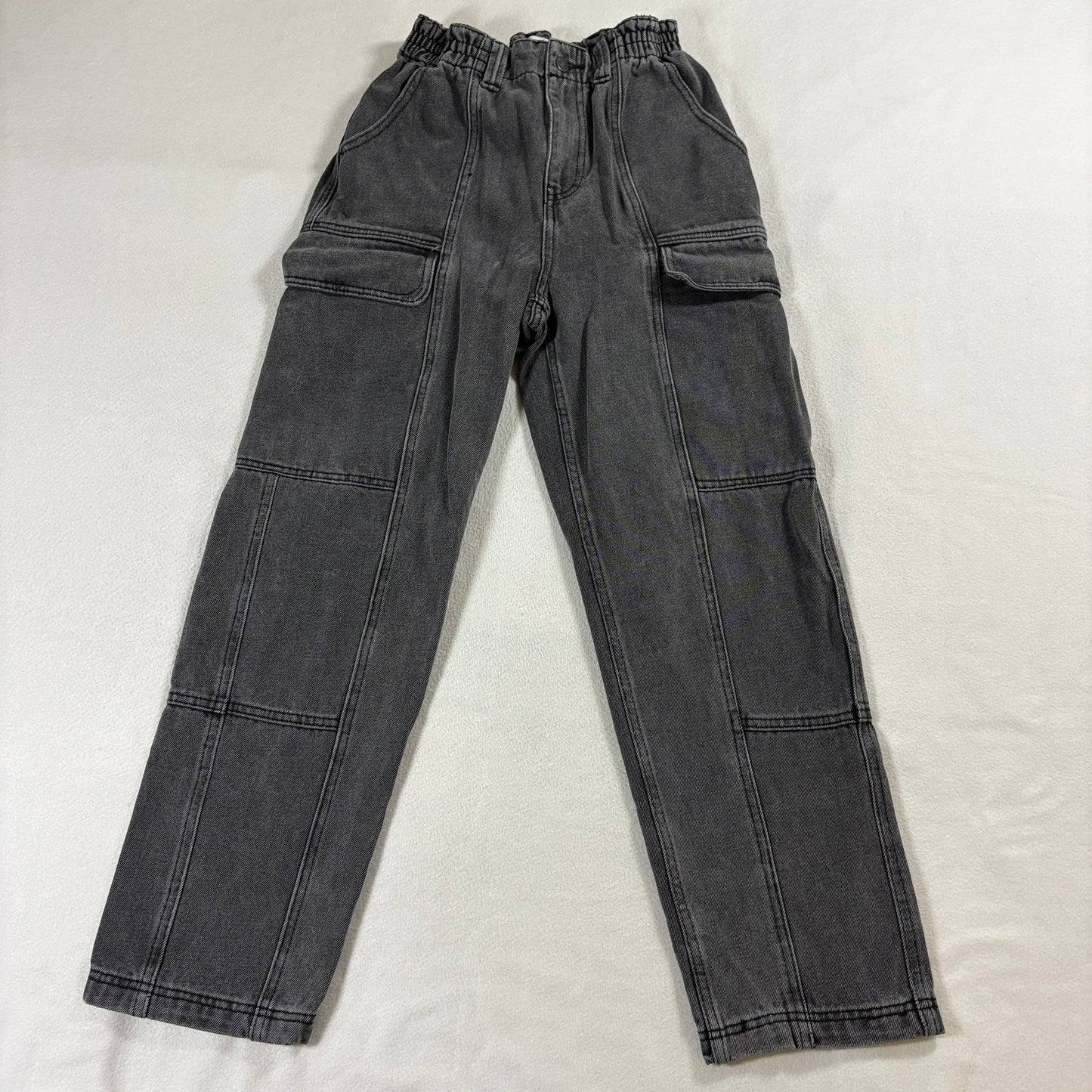 Black Cargo Jeans Utility Workwear Elastic Waist Simple Society 7/28 Fits 25X27