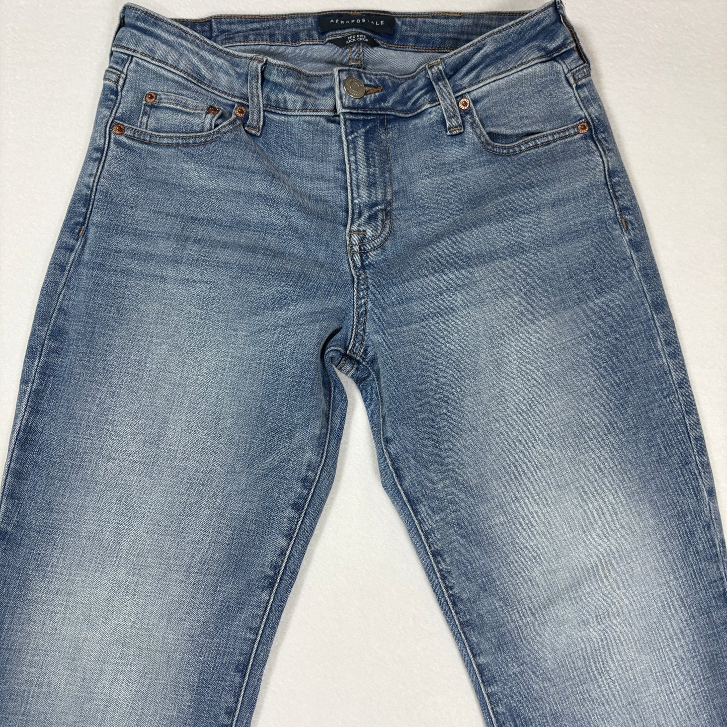 Aeropostale womens blue denim jeans size 8 mid rise kick crop raw hem Y2K vintage