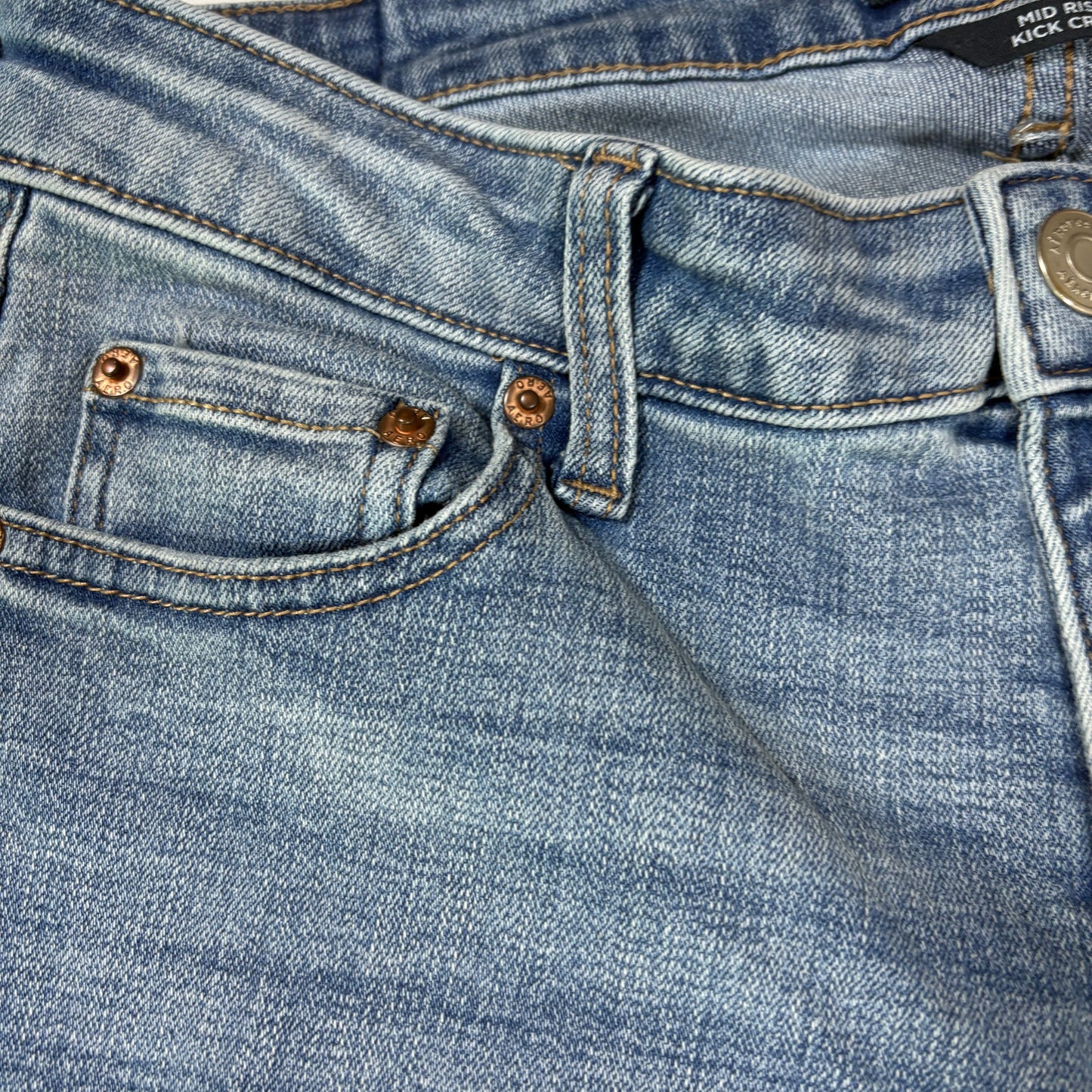Aeropostale womens blue denim jeans size 8 mid rise kick crop raw hem Y2K vintage