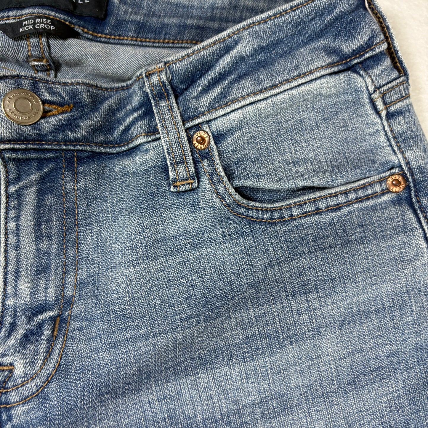 Aeropostale womens blue denim jeans size 8 mid rise kick crop raw hem Y2K vintage