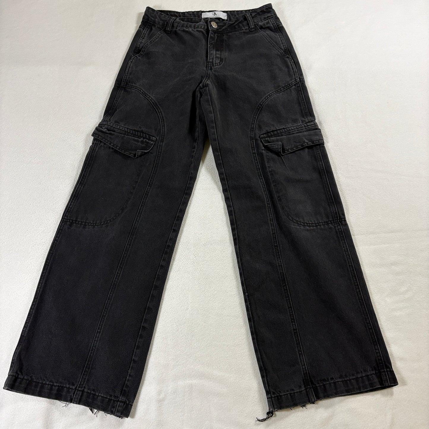 Black Cargo Jeans Wide Leg Workwear Utility Flying Angel 3/26 Fits Like 28X30