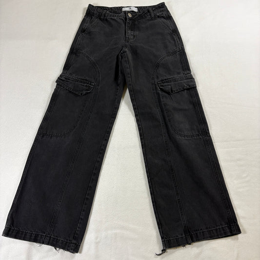 Black Cargo Jeans Wide Leg Workwear Utility Flying Angel 3/26 Fits Like 28X30