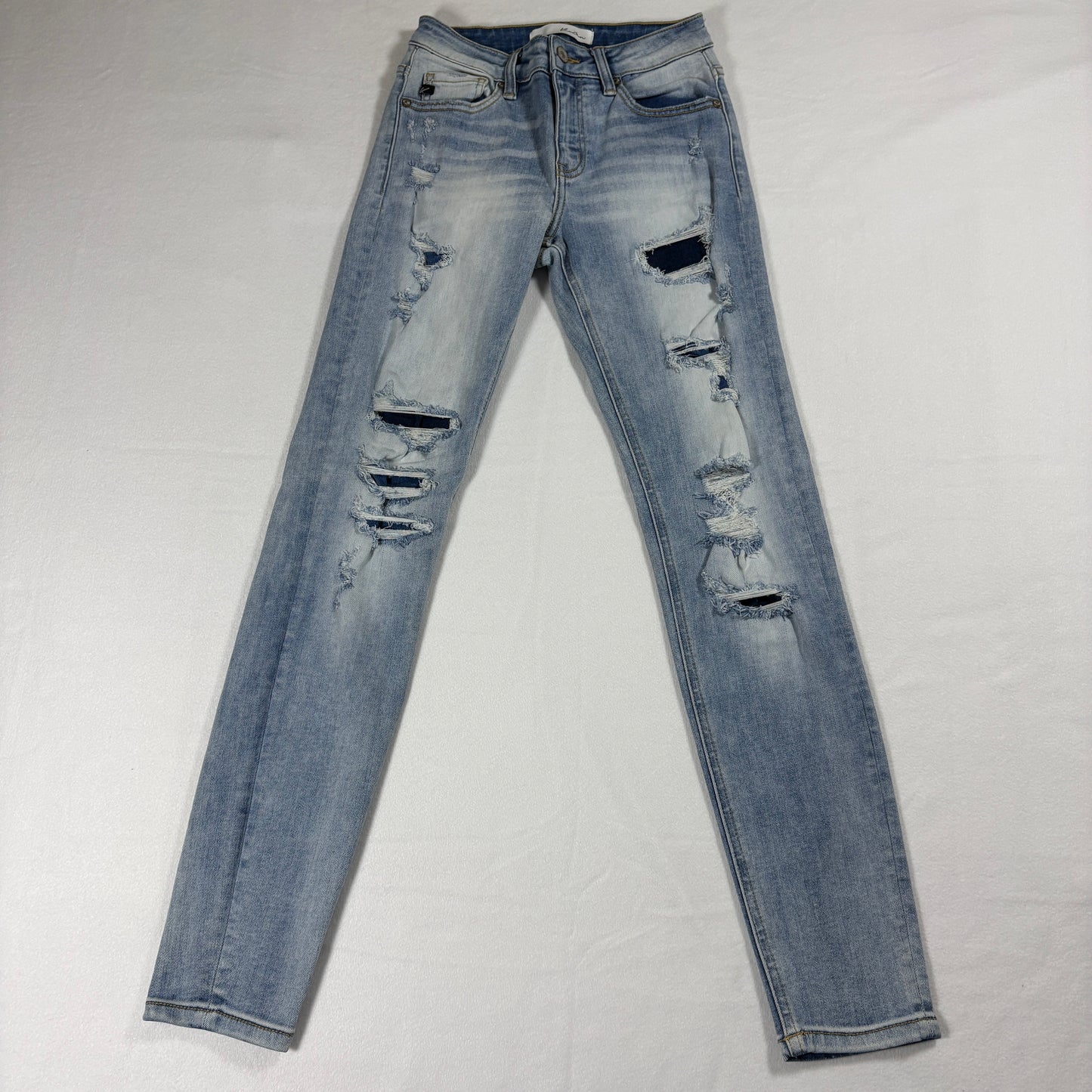 KanCan Distressed Skinny Jeans Womens 1/24 Light Wash Ripped Stretch Retro Y2K Denim