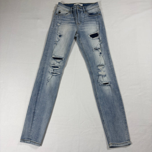 KanCan Distressed Skinny Jeans Womens 1/24 Light Wash Ripped Stretch Retro Y2K Denim