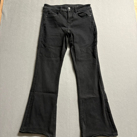 AE Black Flare Jeans Women’s 12 Long Fits Like 32x31 Y2K Stretch Bell Bottom