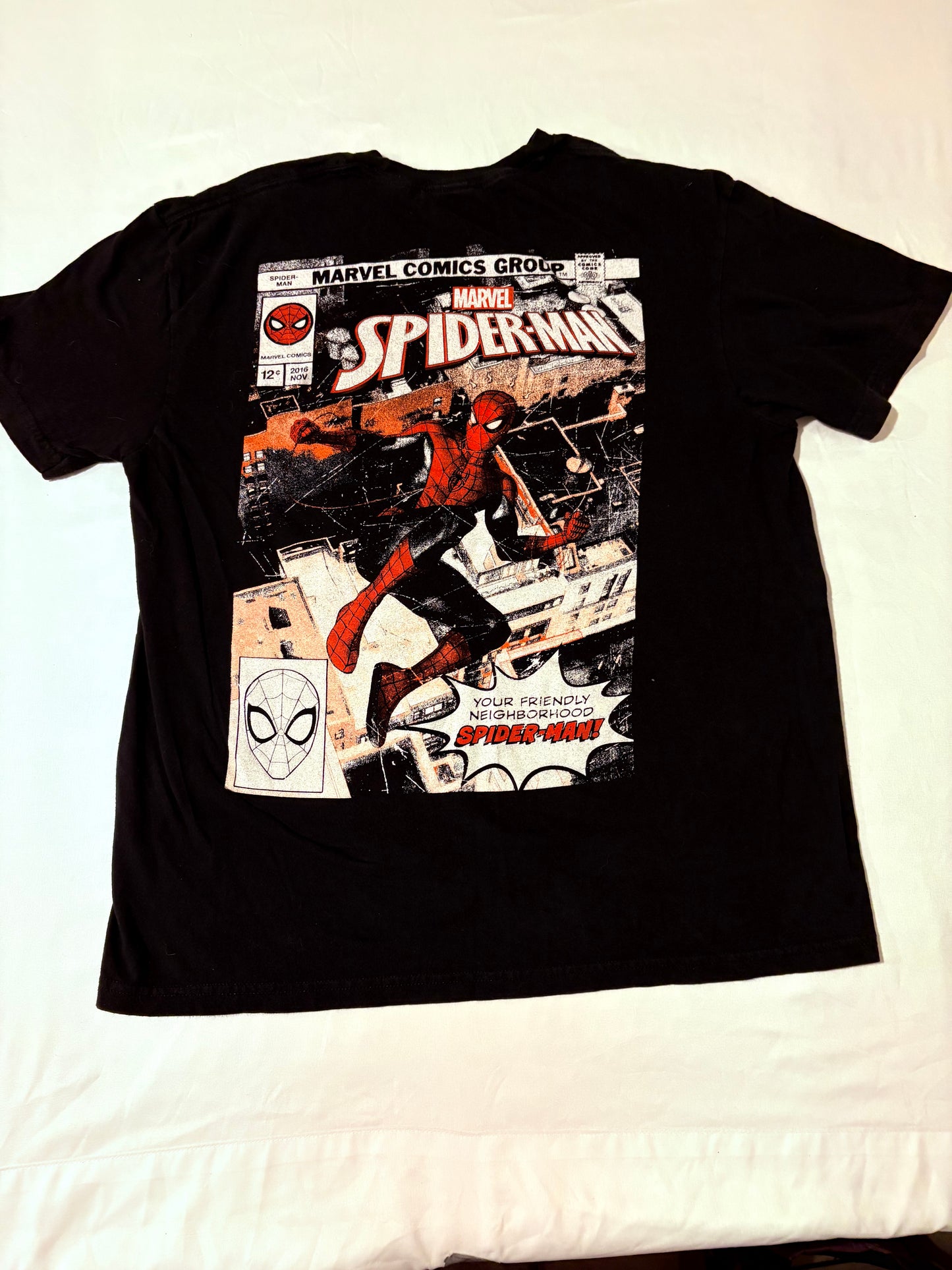 Marvel Spider-Man T-Shirt Men’s L Comic Cover Graphic Black Tee Hero Vintage