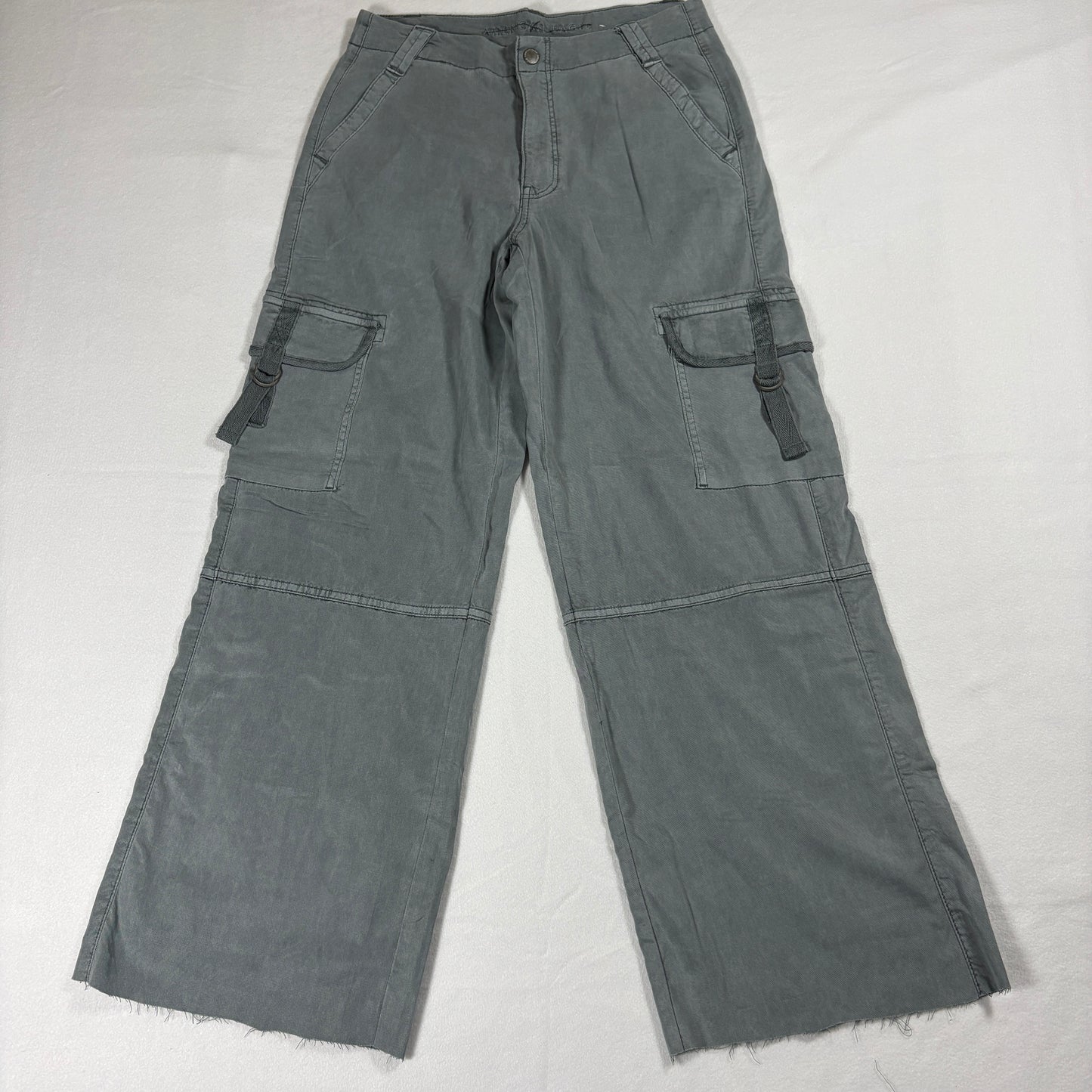American Eagle Cargo Pants Womens 2 Gray Wide Leg Stretch Raw Hem Y2K Grunge Style