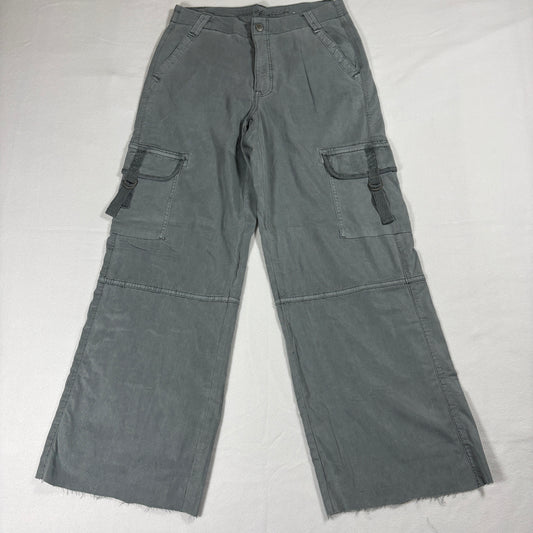 American Eagle Cargo Pants Womens 2 Gray Wide Leg Stretch Raw Hem Y2K Grunge Style