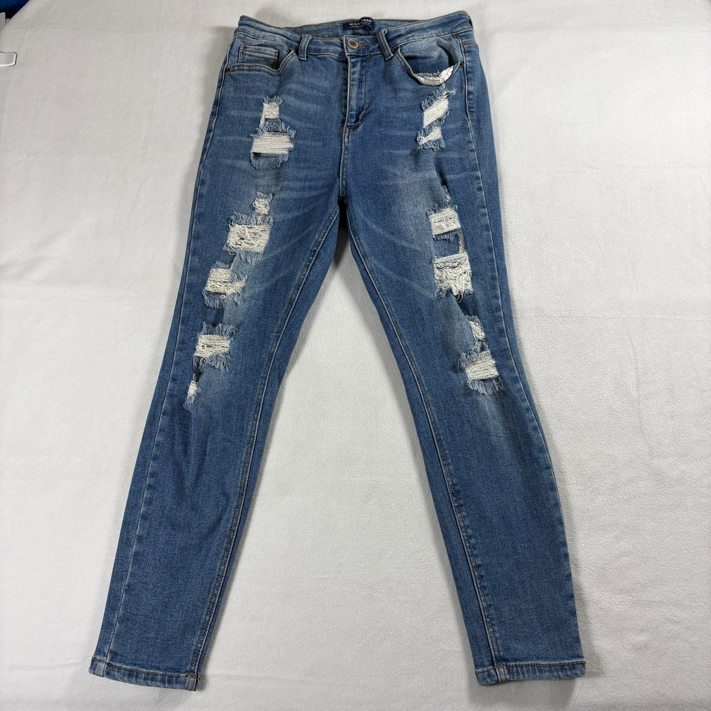Wax Jean Womens 13/31 Distressed Skinny Jeans Medium Wash Stretch Denim Y2K Fit!