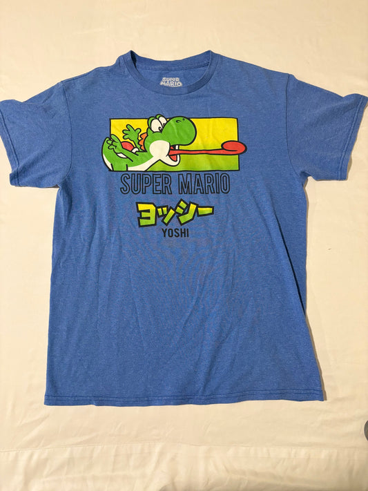 Super Mario Yoshi Shirt Men’s Medium Blue Japanese Text Nintendo Tee 2023