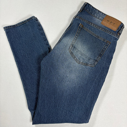 MBX mens blue denim jeans size 34x32 slim fit Y2K vintage faded wash casual