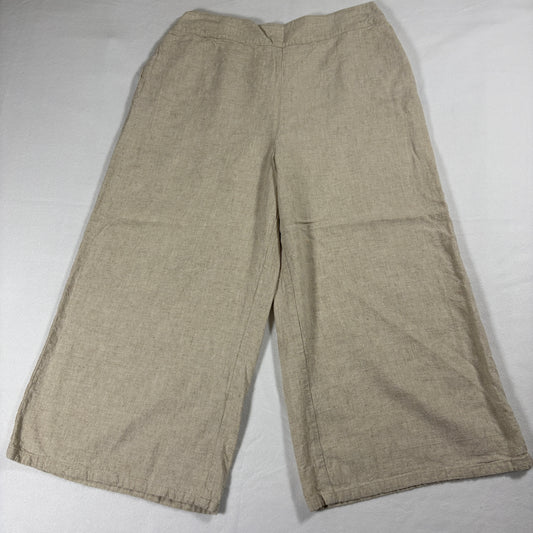 Coco Cabana Linen Wide Leg Pants Womens L Beige Lightweight Summer Beachy Casual