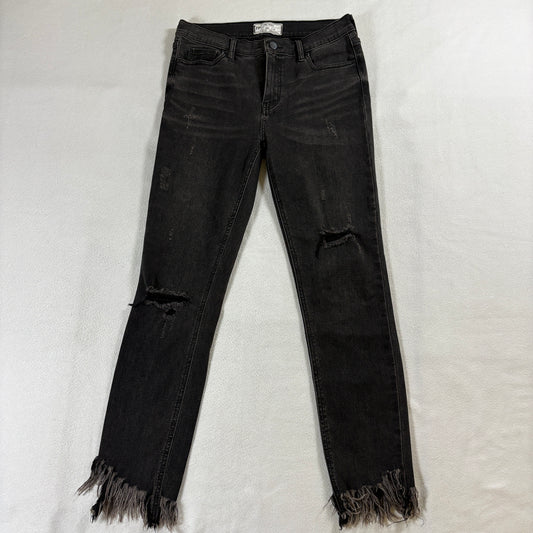 Distressed Skinny Jeans Black Raw Hem Grunge Streetwear Womens W27 Fits 28X26