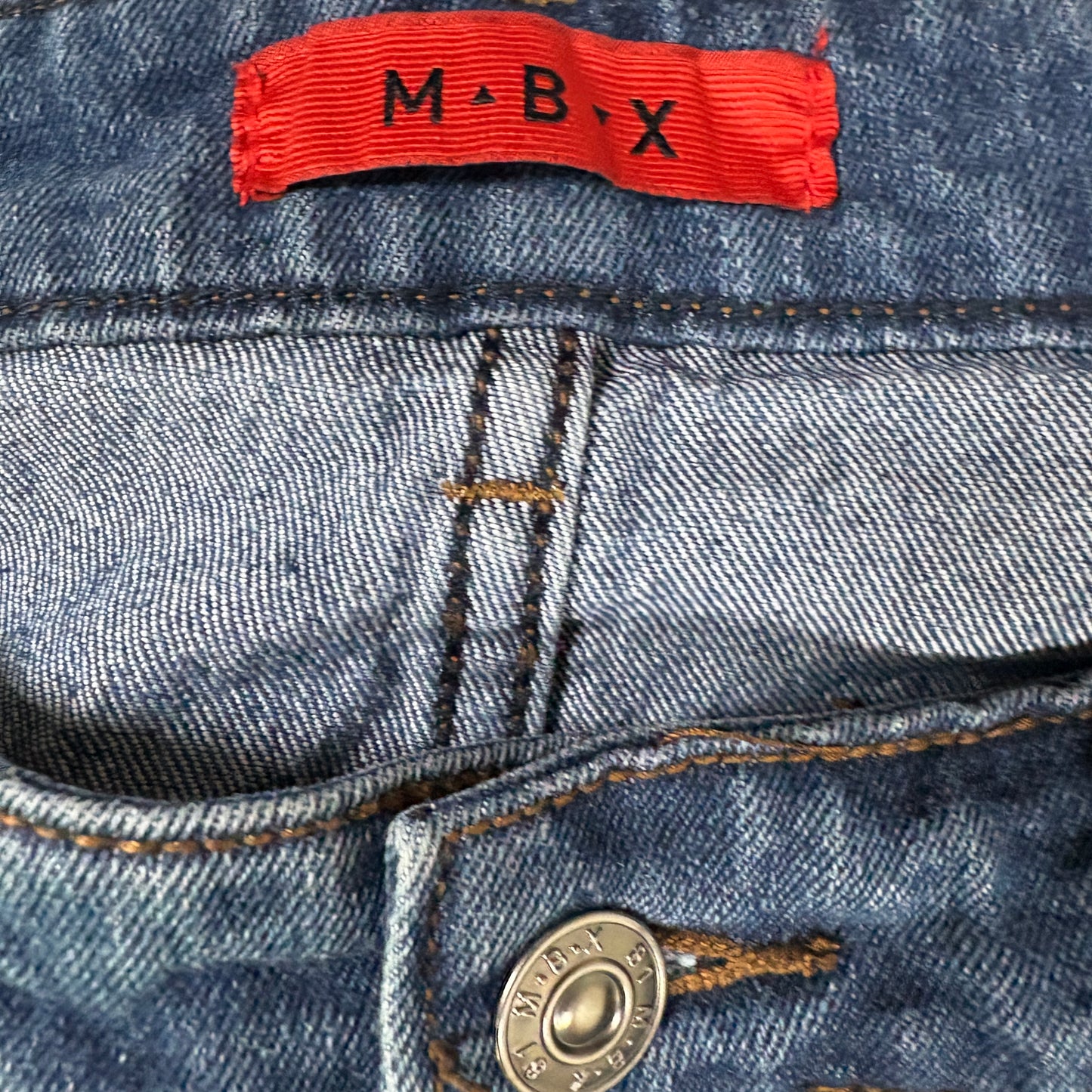 MBX mens blue denim jeans size 34x32 slim fit Y2K vintage faded wash casual