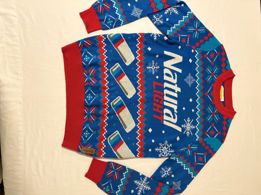 Tipsy Elves Natty Light Ugly Christmas Sweater Men M Beer Funny Blue Red