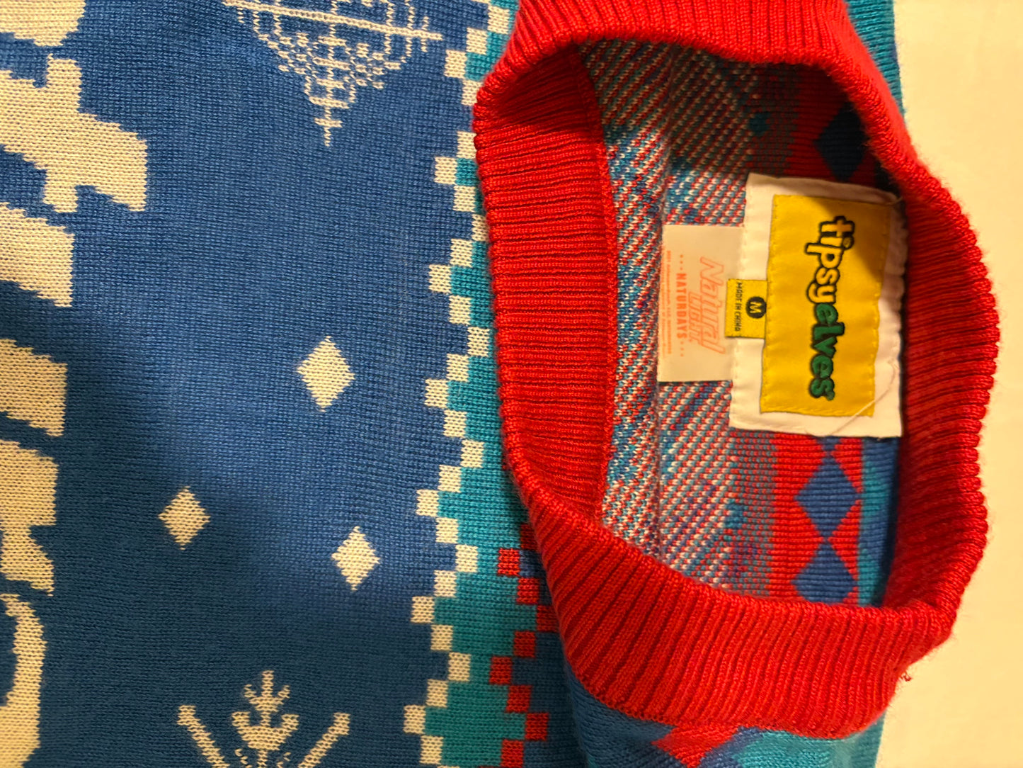 Tipsy Elves Natty Light Ugly Christmas Sweater Men M Beer Funny Blue Red