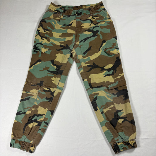 Camo Cargo Joggers Mens 13/14 Green Stretch Elastic Waist Streetwear Y2K Utility