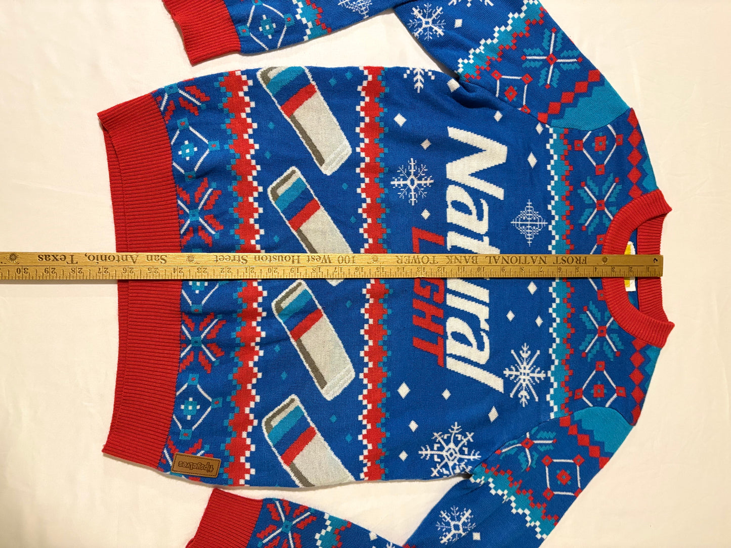 Tipsy Elves Natty Light Ugly Christmas Sweater Men M Beer Funny Blue Red