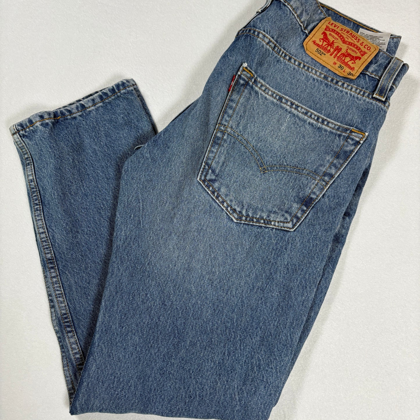 Levi’s mens 502 blue denim jeans size 30x30 tapered Y2K vintage grunge faded wash