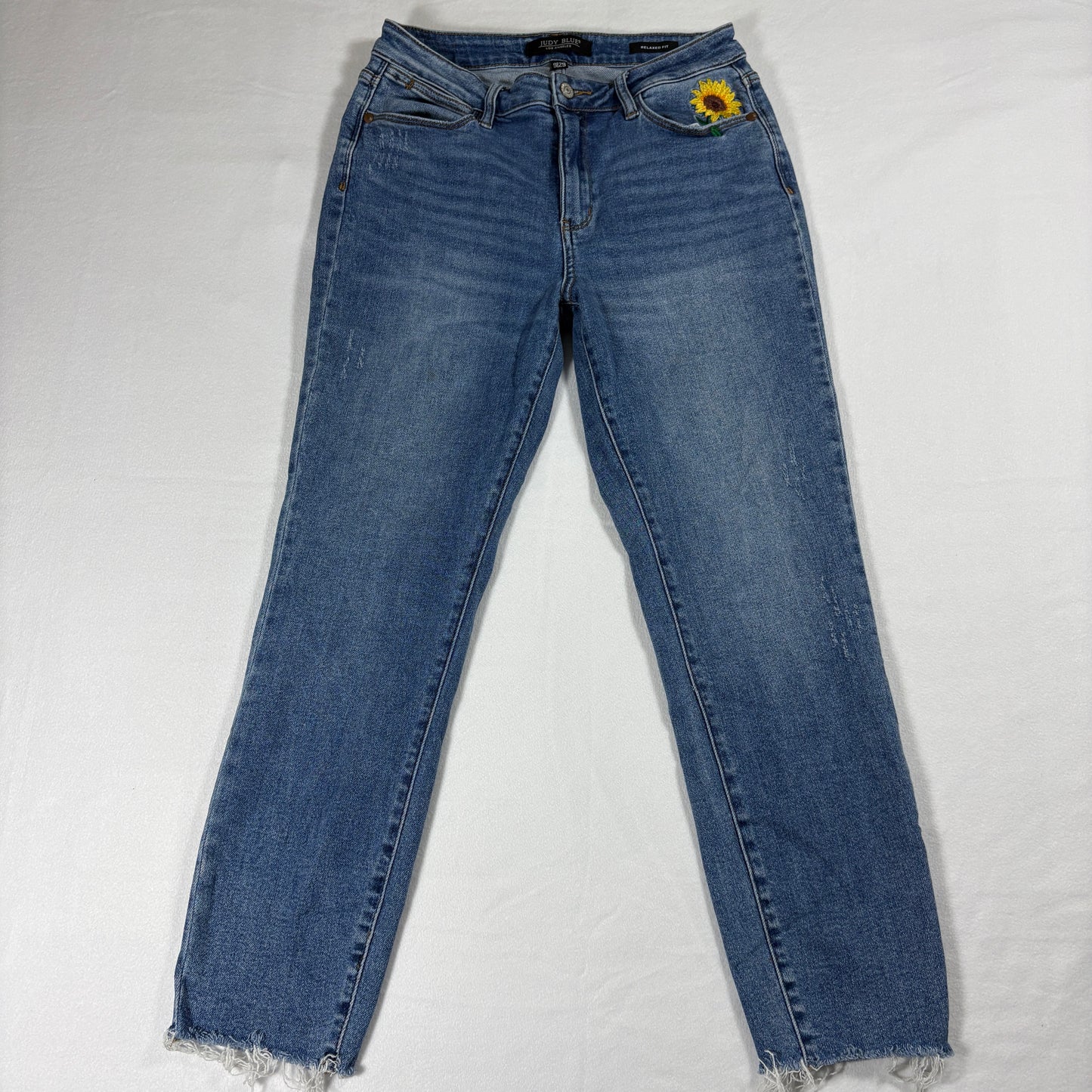 Judy Blue Relaxed Fit Jeans Womens 9/29 Sunflower Embroidered Frayed Hem Y2K Retro