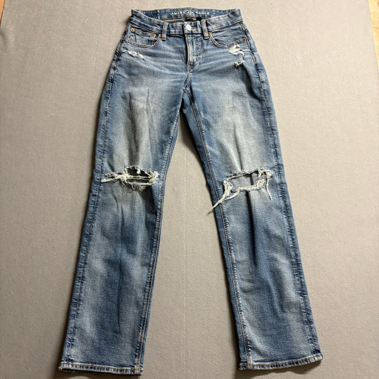 American Eagle Curvy Straight Jeans Tag 2 Fits Like 27x30 Distressed Y2K