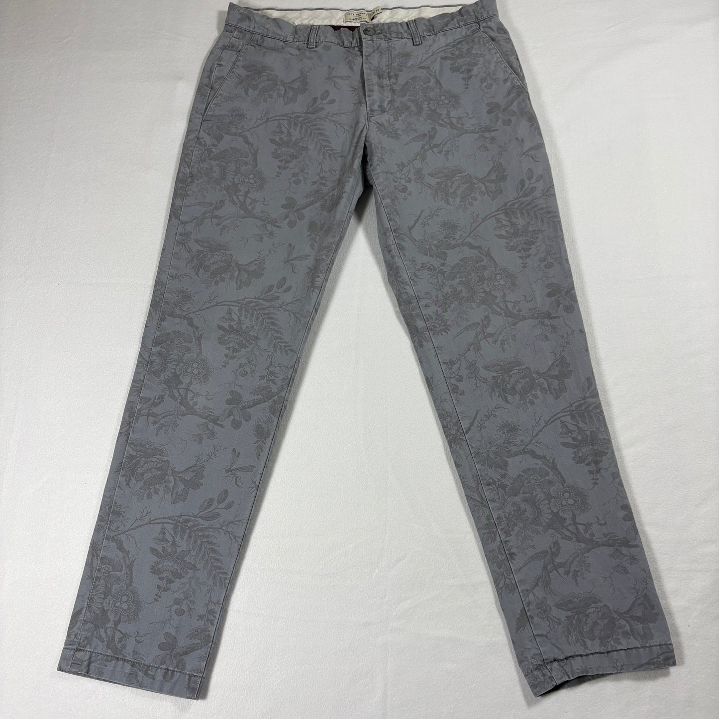 Club Monaco Connor Pants Mens 32x30 Gray Floral Print Modern Slim Fit Chino Style