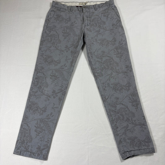 Club Monaco Connor Pants Mens 32x30 Gray Floral Print Modern Slim Fit Chino Style