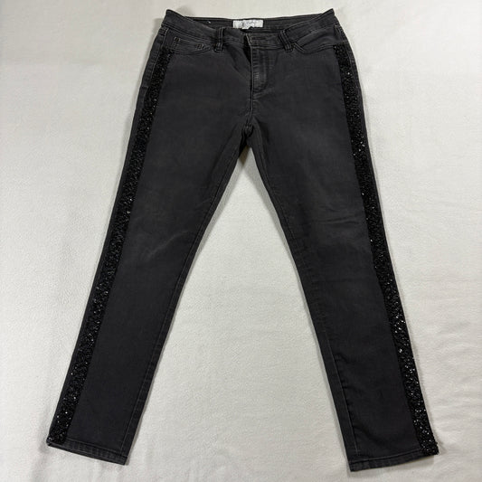 Skinny Jeans Gray Wash Beaded Side Stripe Stretch Womens Tag 6 Fits Like 30X26