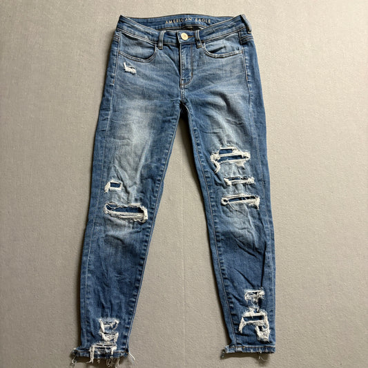 American Eagle Jegging Jeans Size 2 27X23 Short Distressed Y2K Stretch Denim
