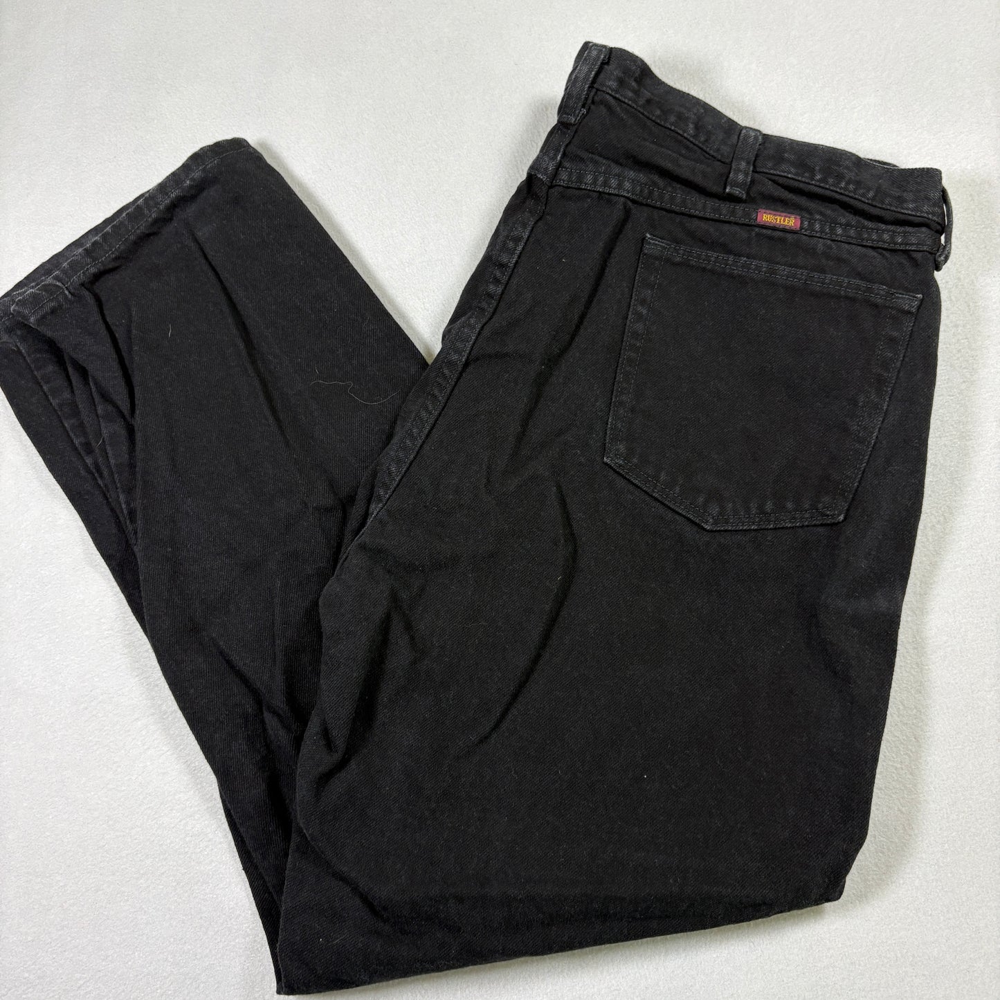 Rustler Mens Jeans 42x30 Black Denim Straight Leg USA Fabric Mexico Vintage 90s Y2K