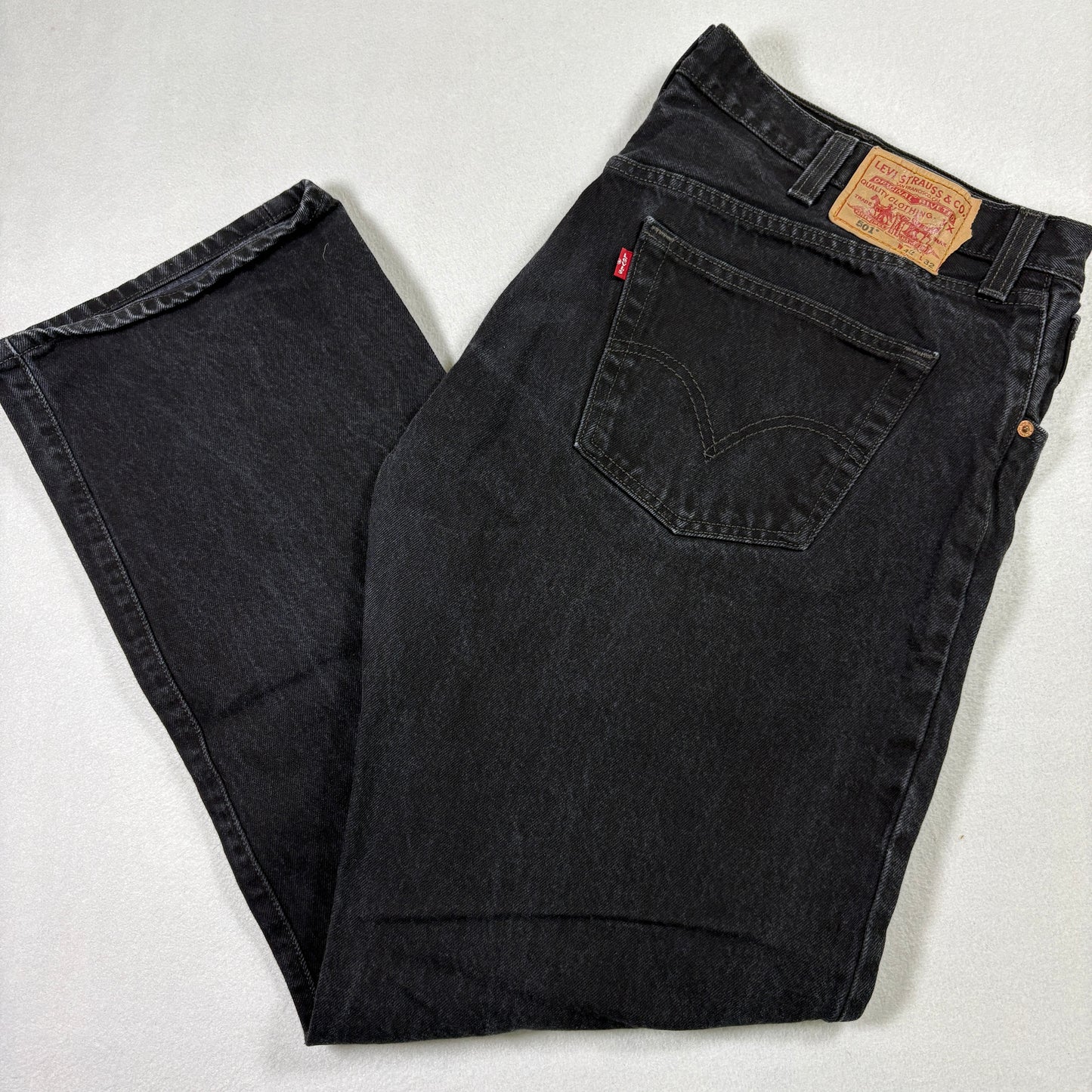 Levis Mens 501 Black Jeans 42x32 Button Fly Straight Leg Y2K Grunge Vintage