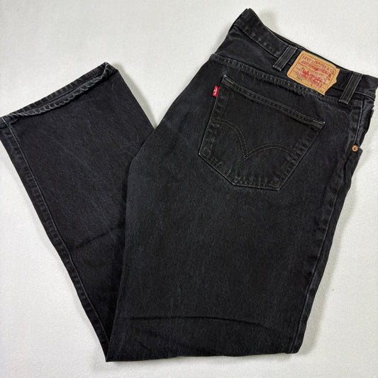Levis Mens 501 Black Jeans 42x32 Button Fly Straight Leg Y2K Grunge Vintage