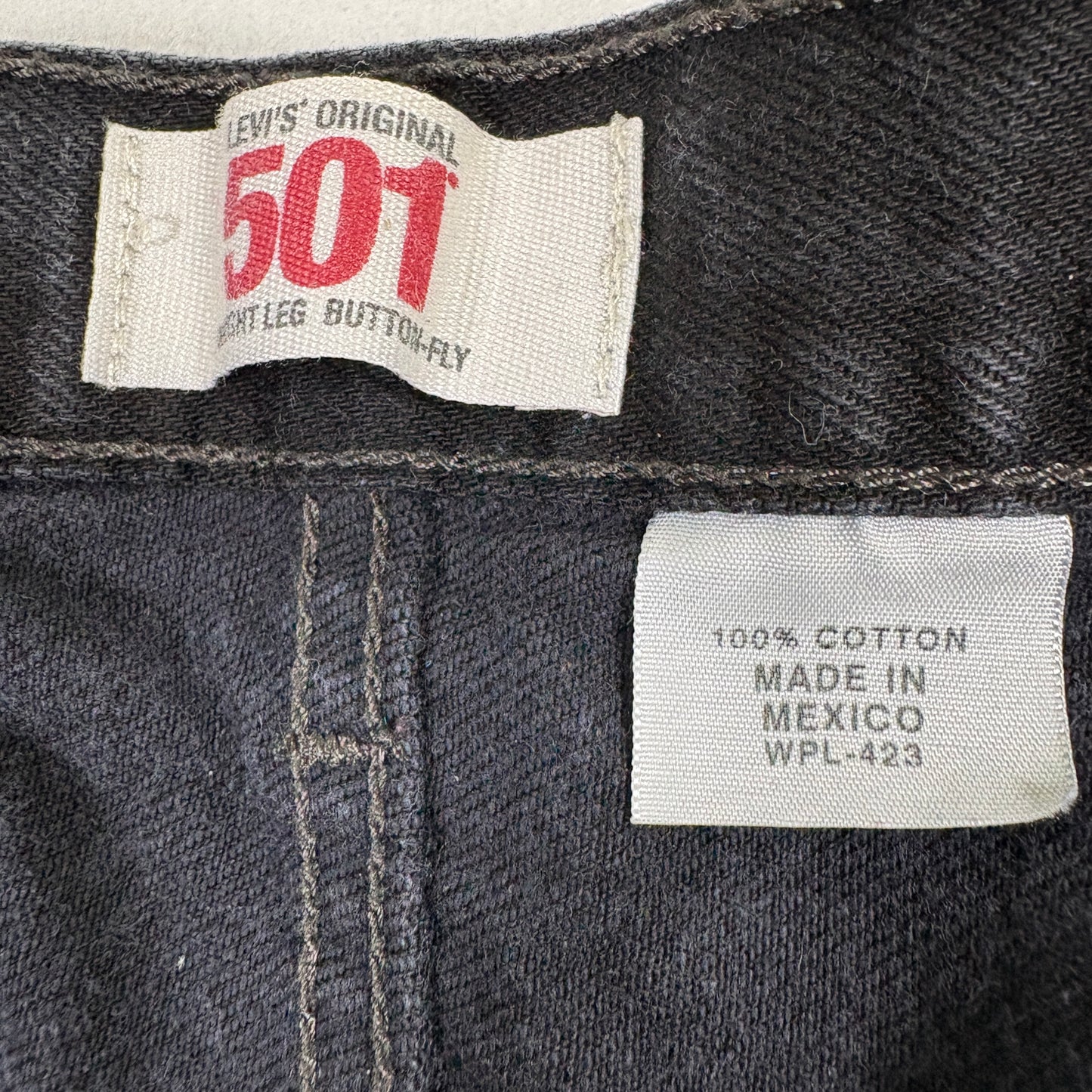 Levis Mens 501 Black Jeans 42x32 Button Fly Straight Leg Y2K Grunge Vintage