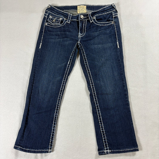 Y2K Bootcut Flare Jeans Womens Tag 5 Fits Like 28X21 Dark Wash Contrast Stitch