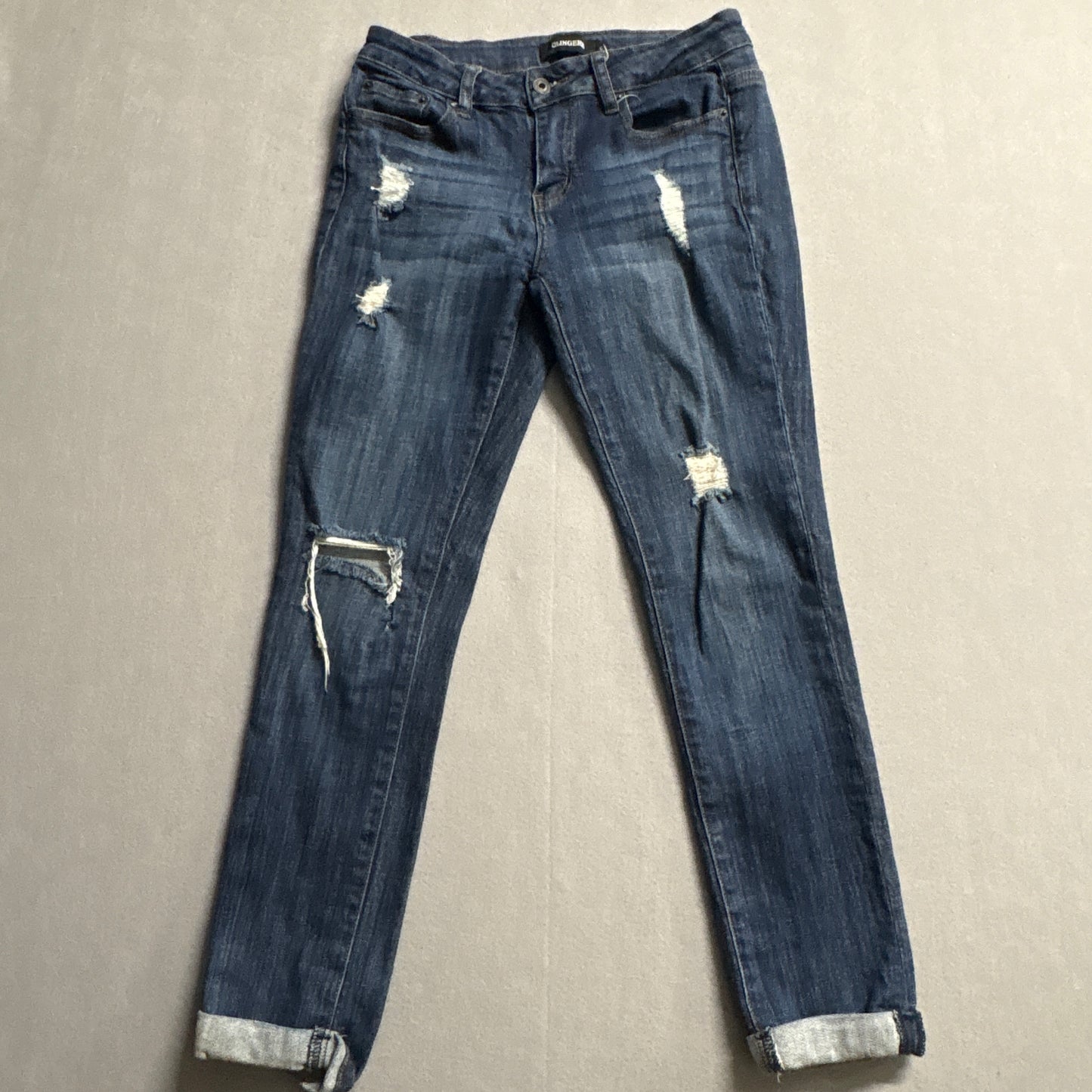 Ginger Distressed Skinny Jeans Size 5 Fits Like 28x26 Cuffed Stretch Denim