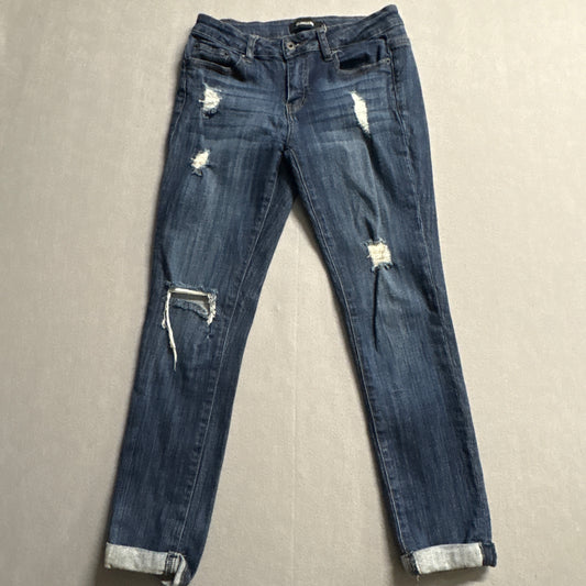 Ginger Distressed Skinny Jeans Size 5 Fits Like 28x26 Cuffed Stretch Denim