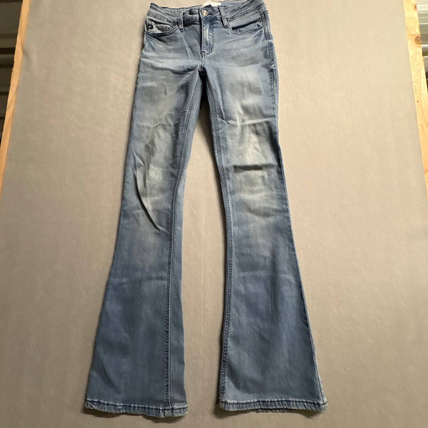 Y2K Flare Bell Bottom Jeans Tag 7/27 Fits Like 27x33 Light Wash Stretch