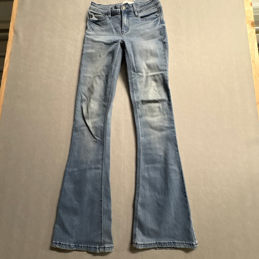 Y2K Flare Bell Bottom Jeans Tag 7/27 Fits Like 27x33 Light Wash Stretch