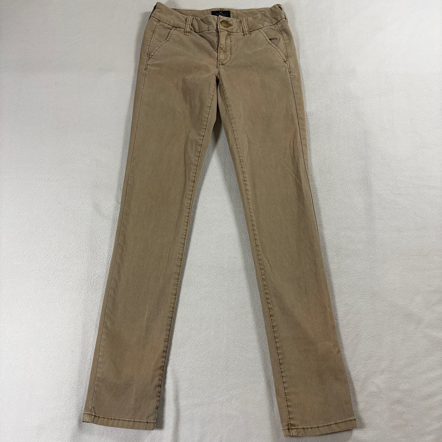 Skinny Khaki Pants Womens American Eagle Tag 00 Fits Like 25X30 Stretch Slim Tan