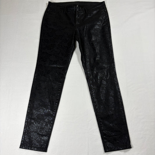 Bisou Bisou Pants Womens 12 Black Jacquard Coated Skinny Goth Glam Evening Denim