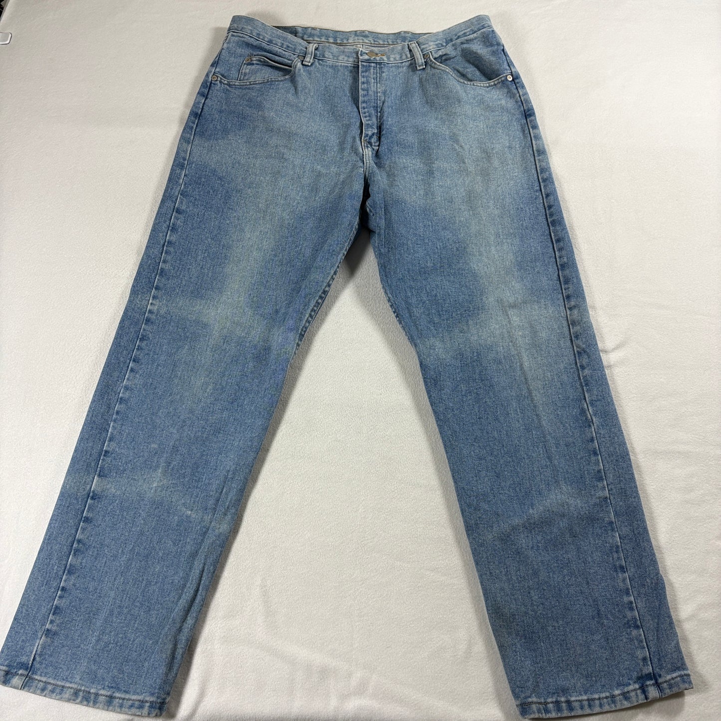 Wrangler Straight Leg Jeans 38x32 Fits Like 36X31 Light Wash Denim Workwear
