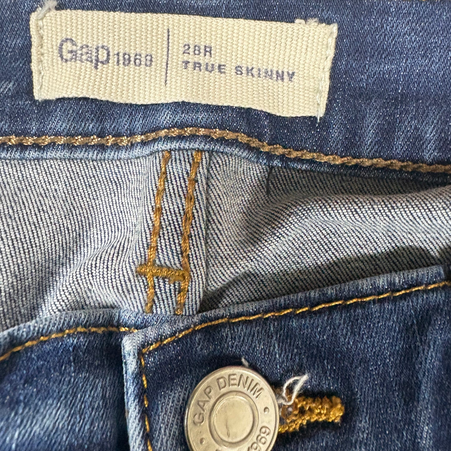Gap Womens Jeans Size 28R 1969 True Skinny Dark Wash Raw Hem Distressed Denim